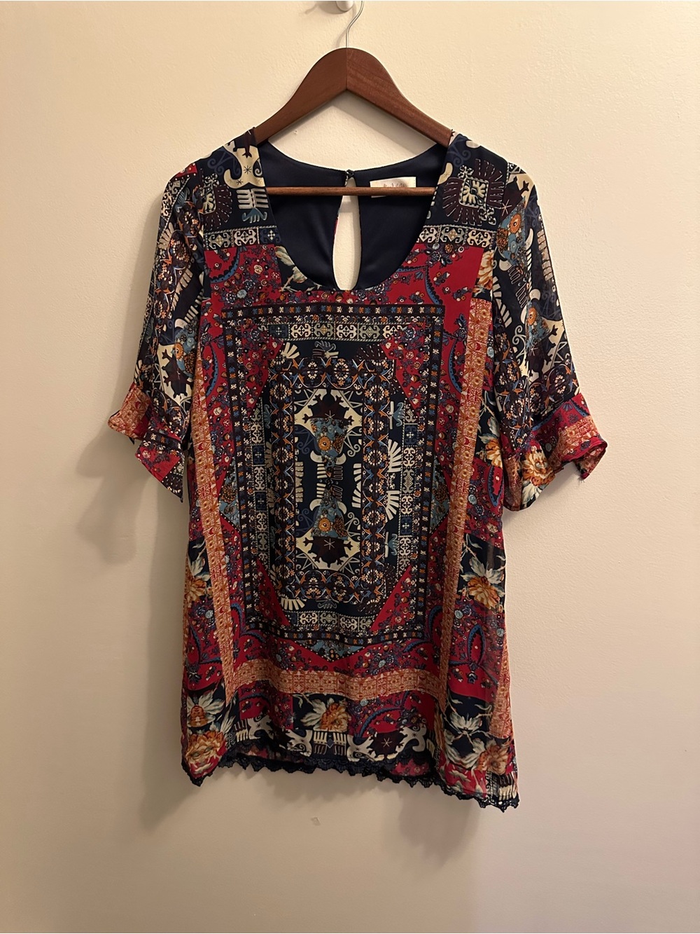 Altar'd State Red & Navy Paisley Boho Tunic
